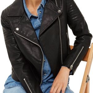 Size 6. Topshop Blossom Faux Leather Biker Jacket.